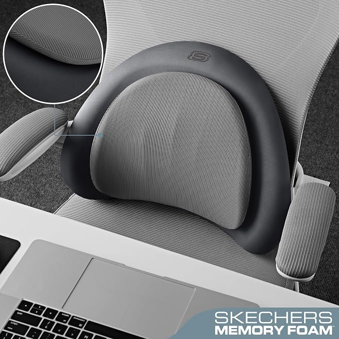 Skechers Lumbar Pillow Premium Memory Foam, Double-Layer-Office Chair Cushion for Tailbone Pain Relief,Butt Pillow for Office Chair,Car seat Cushion,Long Sitting Office Workers,and Car Drivers,Grey - Image 4