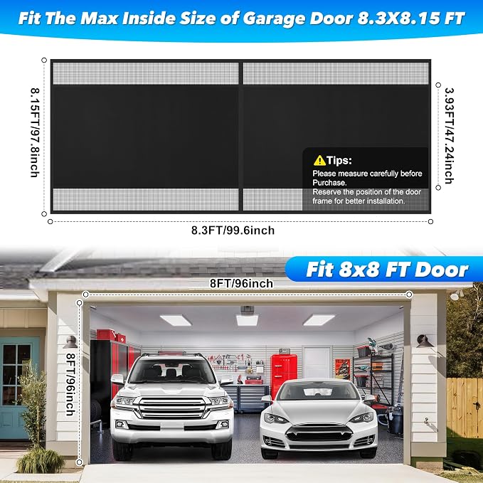 Privacy Garage Door Screen Blackout for 1 Car Garage-8x8FT Heavy Duty Magnetic Garage Screen,Thicker 265g/㎡ Mesh, Hands Free, Magnetic Privacy Garage Screen Door(Black, 8.3 * 8.15FT) - Image 2
