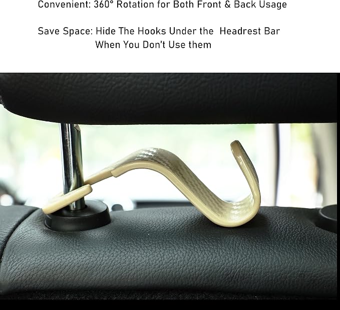 Car Seat Hooks 4 Pack - 55lb Heavy Duty Headrest Hanger, Beige | Universal fit for most cars SUVs,Hang purses handbags coats umbrellas grocery bags,ABS plastic,Easy Installation - Image 5