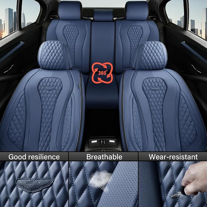 Coverado Seat Covers, Blue Car Seat Covers Full Set, Auto Seat Cover, Car Seat Covers Front Seats Back Seat Cover, Waterproof Car Seat Cushion, Driver Seat Protector Universal Fit Most Cars - Image 7