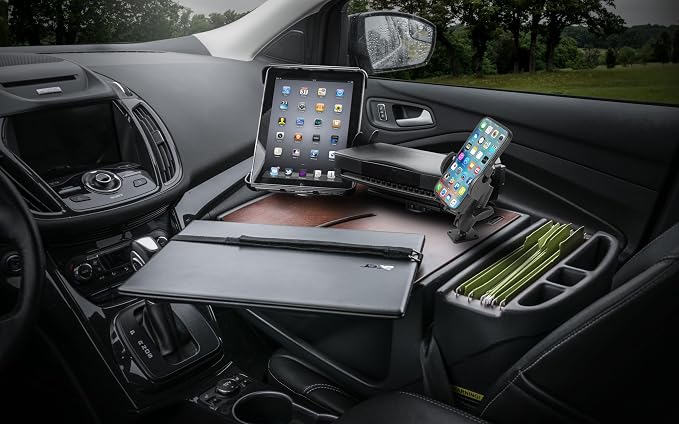 AutoExec AE-RMCD-PM-TAB-PS-21M Roadmaster Car Desk for Your Vehicle Workstation and Mobile Office, Mahogany with Phone Mount, Tablet Mount and Printer Stand | Phone Mount, Tablet Mount, Printer Stand, Vehicle Workstation and Mobile Office - Image 2