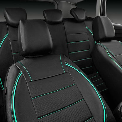 CAR PASS Universal FIT Piping Leather Car Seat Cover, for suvs,Van,Trucks,Airbag Compatible,Inside Zipper Design and Reserved Opening Holes (Full Set, Black and Mint) - Image 9