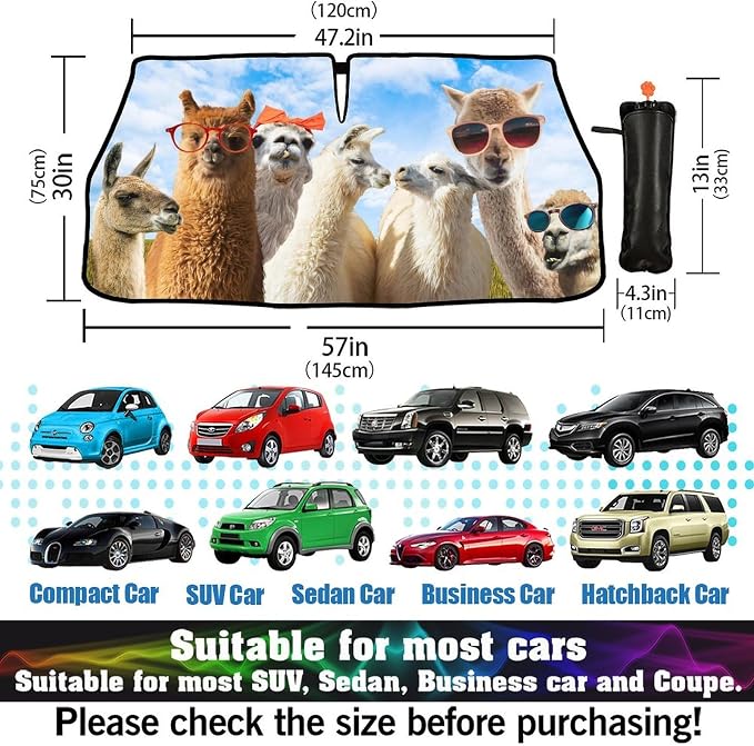 Llama Alpaca Car Windshield Sun Shade Umbrella Bendable Handle Foldable Funny Sunshade for Car Windshield Block UV Rays Keep Vehicle Cool for Most Sedans SUV Trucks Cars 57"x30" - Image 6
