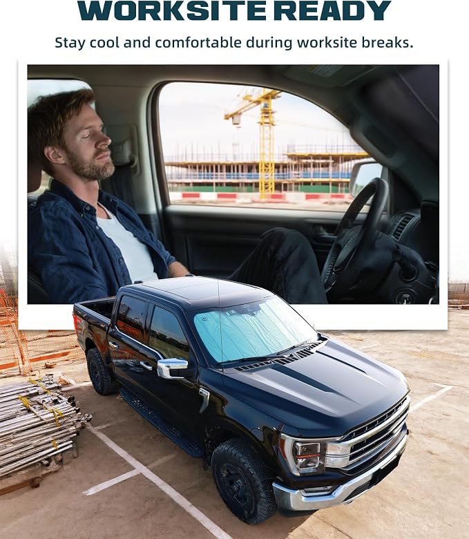Trumgeta Upgraded Windshield Sun Shade Fit for Ford F-150 2021–2026, Complete UV Blocking Foldable Sunshade, Long-Lasting Interior Protector - Image 7