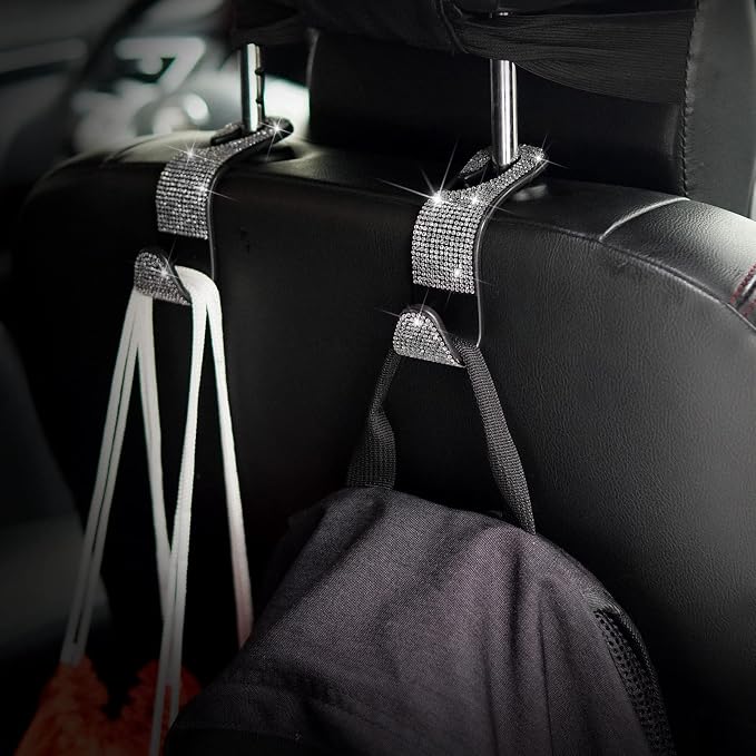 Car Purse Hook Bling Car Headrest Hook for Women Girls, 4 Packs Auto Back Seat Hangers Rear Headrest Hook for Purse, Bag, Handbag, Grocery (Silver) - Image 4