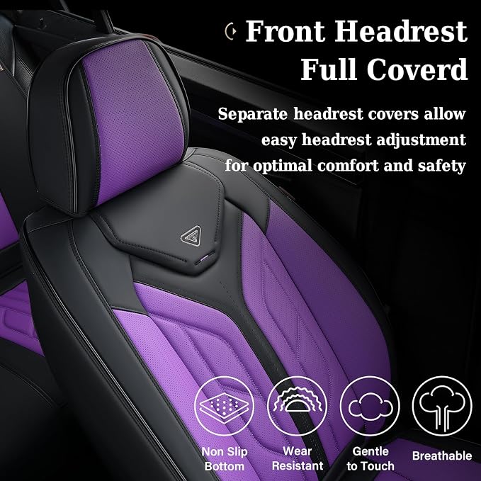 Coverado Front Seat Covers, Leather Seat Covers for Cars, Car Seat Covers Front Seats, Automotive Seat Covers Car Seat Protector Car Accessories Fit for Most Sedans SUV Pick-up Truck(Black&Purple) - Image 5