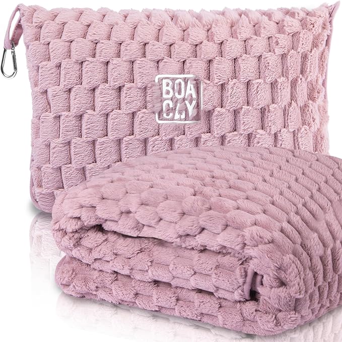 BOACAY Packable Travel Blanket for Airplane, Car - Compact Office Blanket - Portable Pillow for Adults, Kids with Case, Luggage Sleeve, Backpack Clip by BOACAY