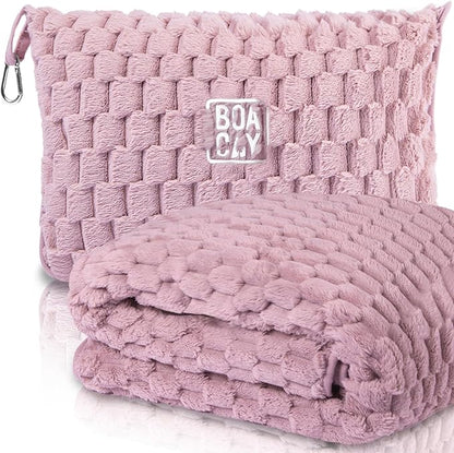 BOACAY Packable Travel Blanket for Airplane, Car - Compact Office Blanket - Portable Pillow for Adults, Kids with Case, Luggage Sleeve, Backpack Clip by BOACAY