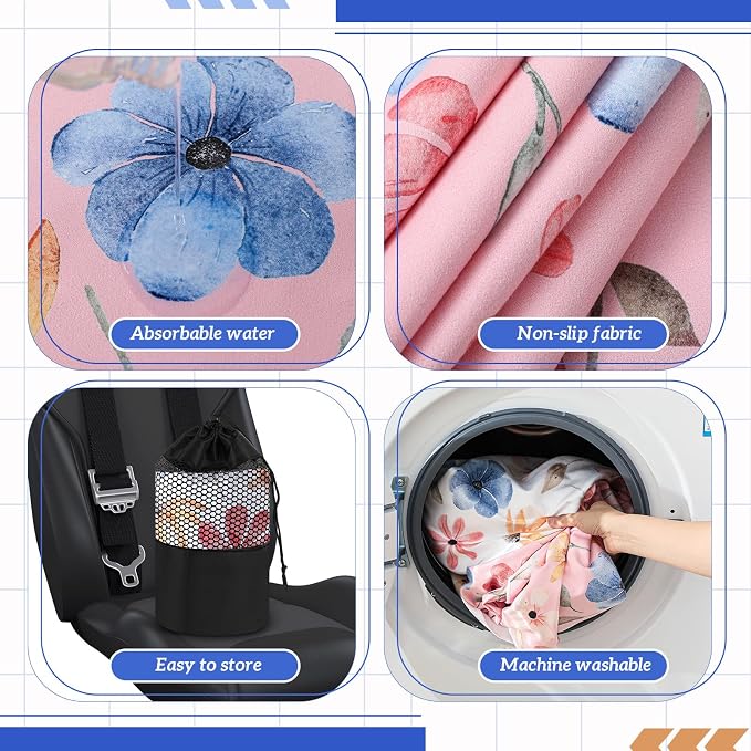 Hahafelt 2 Pack Car Seat Towel Cover with Storage Bag, Watercolor Flowers | 63 x 32 in Car Towel Seat Cover Non Slip Waterproof, Gym Workout Swimming Running, Machine Washable Sweat Absorbent Protector - Image 5
