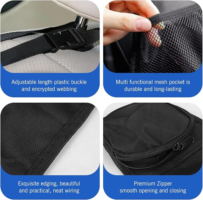 2PCS Car Seat Side Organizer, Multi-Pocket Storage Hanging Bag, Multifunctional Mesh Net Pocket, Holds Phones, Drink, Glasses, Wallet, for Cars, Trucks, Black - Image 3