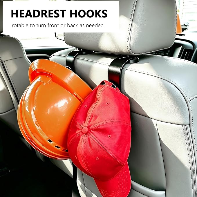 Car Seat Headrest Hooks 4 Pack, Purse Hook for Cars with Non-Slip Lock | Car Bag Hooks 360° Rotation, Hold 50lb, Universal Fit, Back Seat Storage Hook Hanger Holder Organizer - Image 5