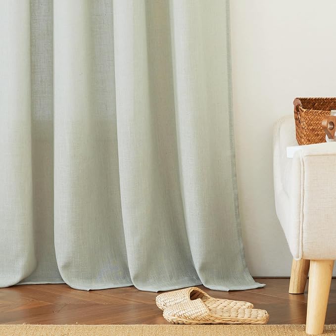RYB HOME Linen Kitchen Curtains 63 inch Length for Living Room Bedroom, Privacy Protection Light Filtering Decorative Natural 2 Panels Set Farmhouse Boho, Sage Green, W 34 x L 63 inches - Image 7