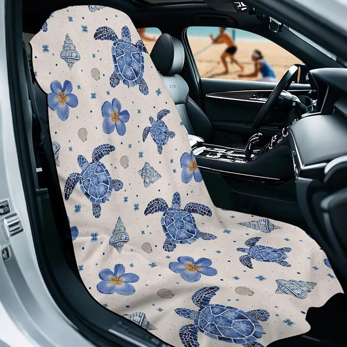 Sea Turtle Print Towel Seat Cover for Car Flower Print Automotive Seat Covers Multi-Purpose Absorbent Microfiber Towels with Storage Bag, 60 x 33 Inch, Machine Washable - Image 2