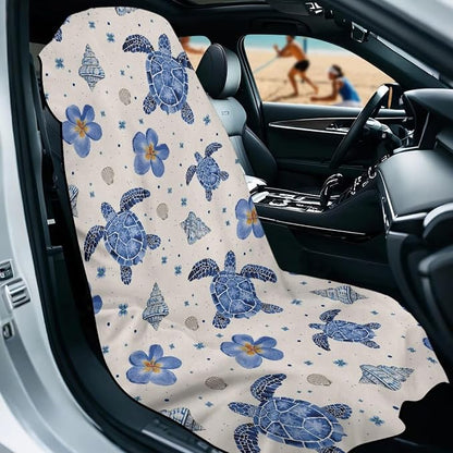 Sea Turtle Print Towel Seat Cover for Car Flower Print Automotive Seat Covers Multi-Purpose Absorbent Microfiber Towels with Storage Bag, 60 x 33 Inch, Machine Washable - Image 2