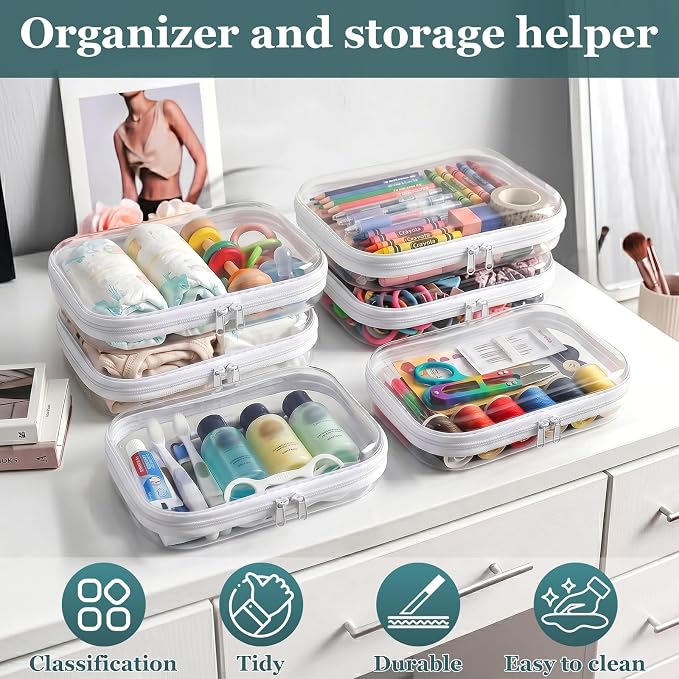 Clear Hard Shell Zipper Cases (6 Packs), Plastic Hard Sided Zippers Pouches Clear Hardshell Pencil Case For Storage, Diaper Bag Organizer Bliss Bins 6*Medium - Image 6