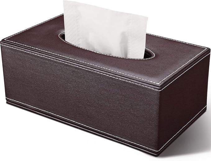 Tissue Box Cover Rectangle, PU Leather Tissue Box Holder Rectangular, Kleenex Box Covers for Home/Office/Car Decoration 9.84"X5.23"X3.77" - Brown by GORESE