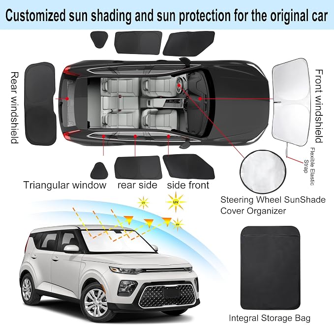 TINGLU Window Shades for Kia Soul 2020-2025 2026 Accessories Car Side Full Windows Windshield Sun Shade Sun UV Rays Privacy Protection for Camping 8PCS - Image 3