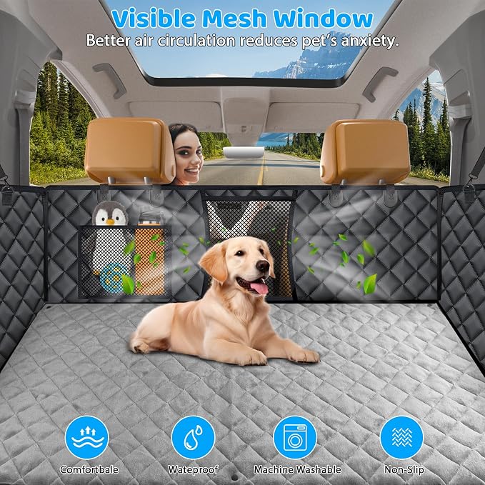 URPOWER Back Seat Extender for Dogs, Large Hard Bottom Dog Car Seat Cover | Supports 550 lbs, Stable 3-Panel Hard Bottom, Added High-Density Foam for Comfort, Waterproof 900D Oxford, 45% More Space - Image 7