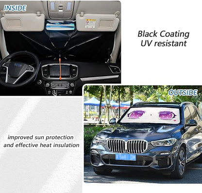 Purple Anime Kawaii Eyes Windshield Sun Shade Umbrella Foldable Car Front Window Sunshade Blocks UV Rays Heat Keep Vehicle Cool (55" x 27.5") - Image 3