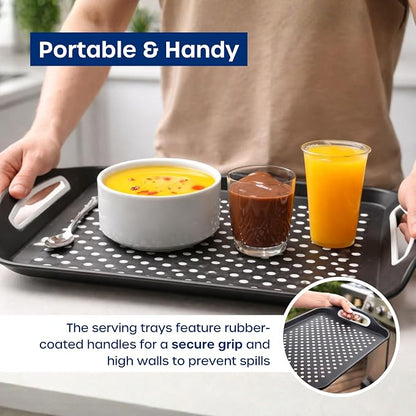 Food Trays for Eating on Couch - 2 Pack - Non Slip Dinner Trays for Eating Set of 2 Non Slip Serving Tray and Food Tray with Handles (Black & White) - Image 7