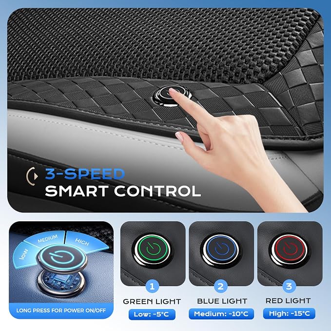 Coverado Ventilated Cooling Car Seat Cushion, 12V-24V Dual Blowing & Suction Seat Cover with 8 Turbo Fans, 3-Speed Cooling Pad, Universal Fit for Car, SUV, Truck & Van, Black - Image 3
