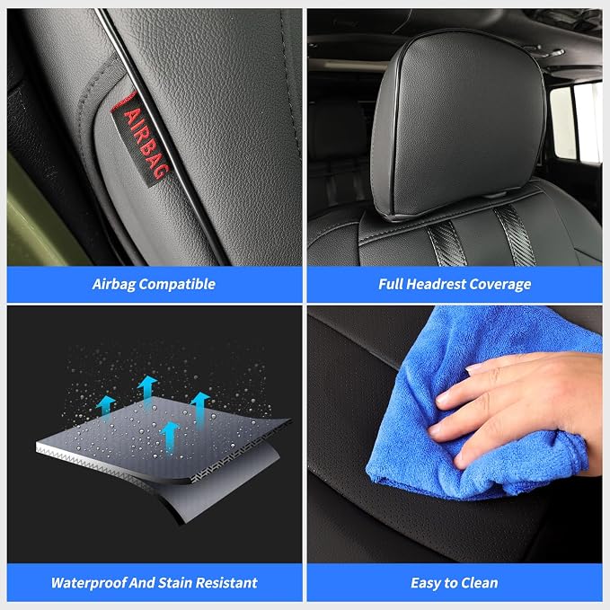 Front Seat Covers for 2018-2023 Jeep Wrangler 4drs (Black & Carbon) | 1:1 Custom Fit,Factory Look,Easy Installation,Airbag Compatible,Waterproof Faux Leather & Easy to Clean,Pet Friendly - Image 5