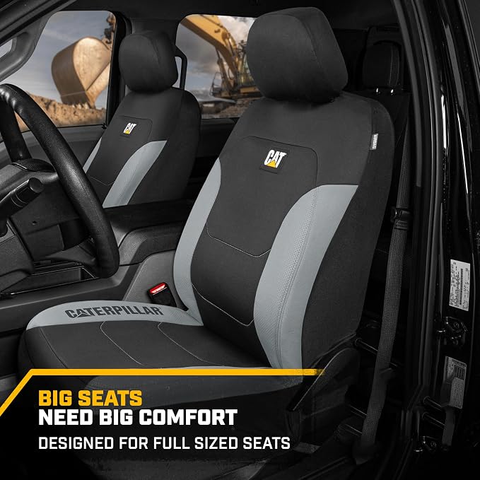 Caterpillar Flexfit Automotive Seat Covers for Cars Trucks and SUVs (Set of 2) – Black Seat Covers for Front Seats, Seat Protectors with Gray Honeycomb Trim, Auto Interior Covers - Image 3