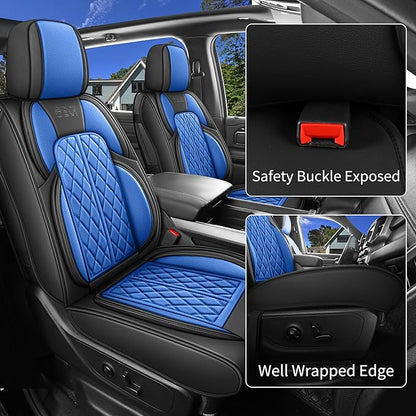Car Seat Cover Custom Fit for Dodge Ram 1500 2500 3500 2002-2026 Faux Leather Seat Cover Set Compatible with Crew Quad Regular Cab Pickup Truck Cushions (Black & Blue, Front Seat) - Image 3