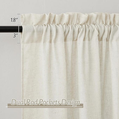 RYB HOME Linen Sheer Curtains 2 Panels for Living Room, Semi Transparent Privacy Drapes with Rod Pocket Farmhouse Style Window Treatments for Bedroom, Linen, 38" W x 63" L - Image 2