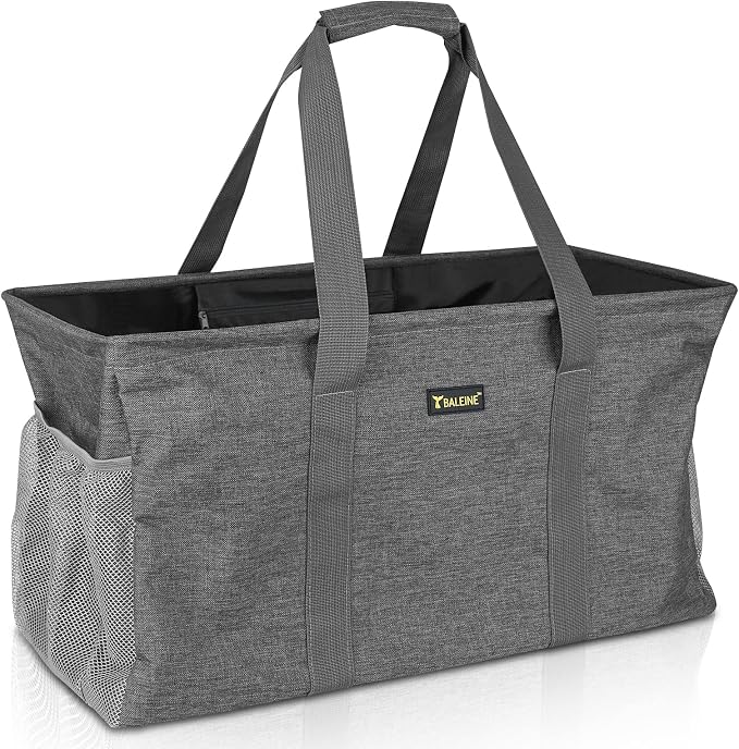 BALEINE Extra Large Utility Tote Bag with Wire Frame for Storage (Gray, 22''x12''x10'') by BALEINE