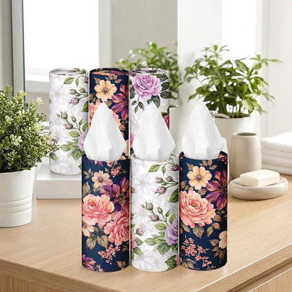 Arttown Car Tissue Holder for Cup Holder Facial Tissues 12 Pack Floral Pink | Flowers Bulk 3-Ply,Refillable Marble Print Cylinder Tissue Boxes,Fit Car Home Office School (600 Sheets Total,50 Sheets Each) - Image 6