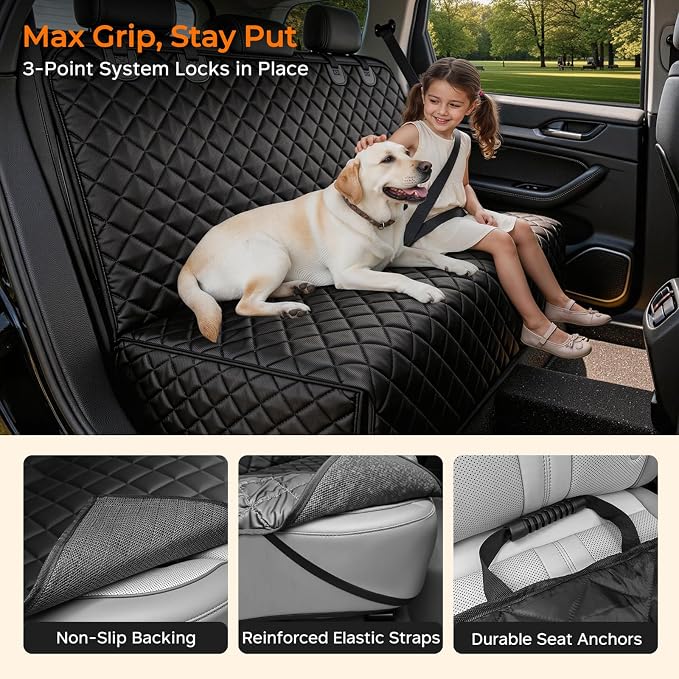 URPOWER Dog Car Seat Cover for Back Seat, Waterproof Car Seat Protector | Non-Slip, Scratch-Resistant, Machine-Washable 600D Oxford Fabric Rear Bench Seat Cover for Compact Cars and Small SUVs - Image 4