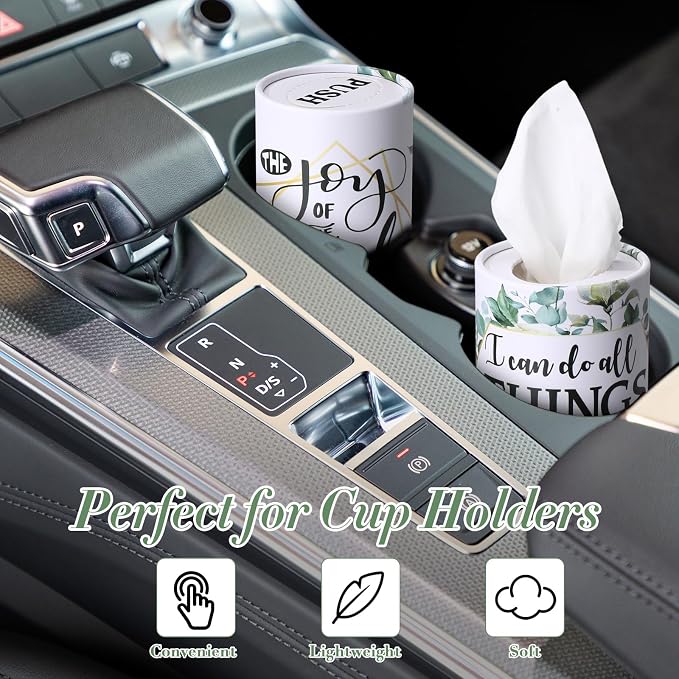 Outus 12 Pcs Greenery Christian Car Tissues Cylinder Holder with 3 Ply Facial Tissue Bulk Eucalyptus Leaves Religious Tissue Holder Travel Tissues Boxes Container for Home Wedding Party Supplies - Image 4