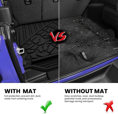 LASFIT Cargo Mat for Jeep Wrangler JL 2018-2026 4 Doors Without SUBWOOFER | Not for JK/Not PHEV/Not 2-Door, All Weather, TPE, Custom Fit, Trunk Mat, for Flat Load Floor, Gas Type, Black - Image 3