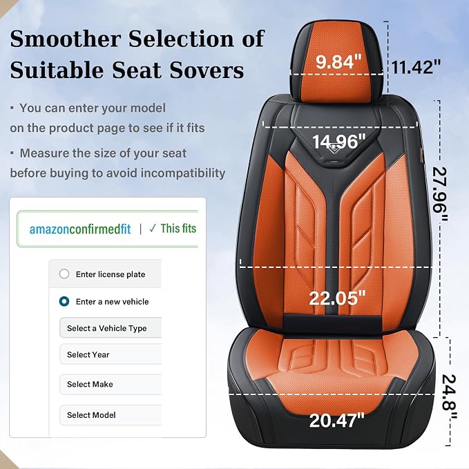 Coverado Seat Covers, Car Seat Covers Front Seats, Leather Seat Covers for Cars, Waterproof Automotive Seat Covers Car Seat Protector Car Seat Cushion Universal Fit for Most Cars Trucks(Black&Orange) - Image 5