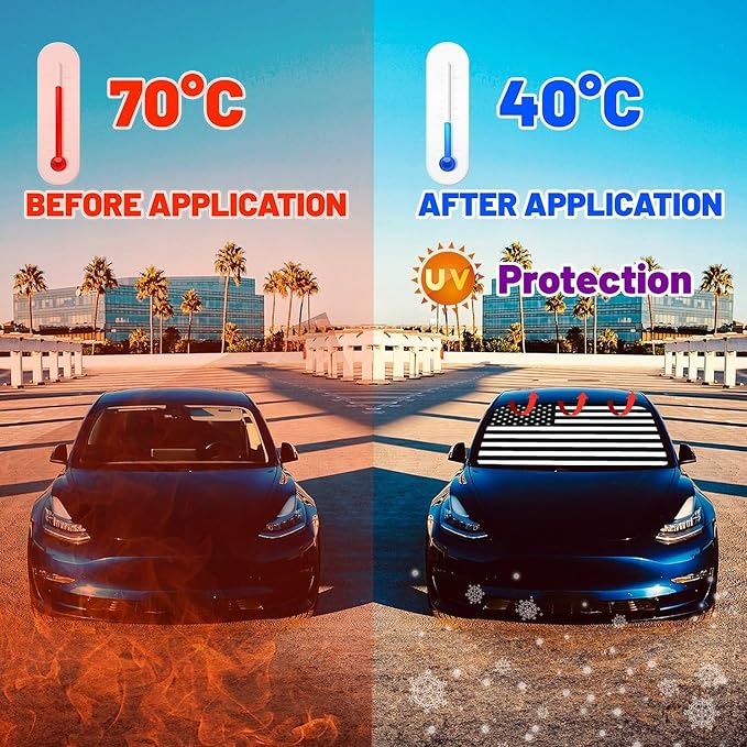 CHILL�TEK US Flag Car Windshield Sun Shade Umbrella, American Foldable Umbrella Sunshade for Front Window UV Reflector Protection Auto Shades Cover black 1,57x31 In - Image 3