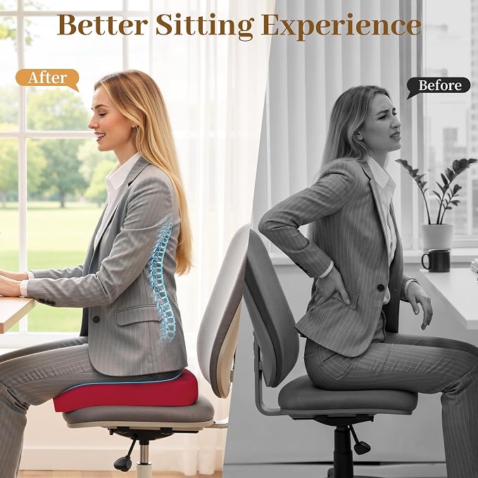 TranquilRelax XL Memory Foam Seat Cushion for Office Chair, 3.35-Inch, Red | Medium-firm Support for Long Sitting, Washable Mesh Cover, Non-slip Base, Perfect for Car Seats & Short Drivers - Image 7
