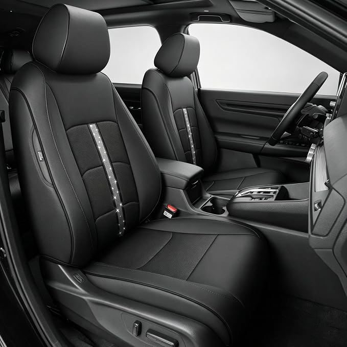 Custom Fit Seat Covers for Honda CRV 2017 2018 2019 2020 2021 2022 | Full Set Front & Rear Full Coverage Waterproof Airbag Compatible CR-V Faux Leather Car Seat Protector Black by AOMSAZTO