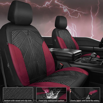 CAR PASS Waterproof Black Red Car seat Covers Front Seat Covers Neoprene Wetsuit,All-Weather Non-Slip Durable,Universal Fit for SUV Sedan Truck Automotive,Armrest Airbag Compatible,Emboss Black Red - Image 4