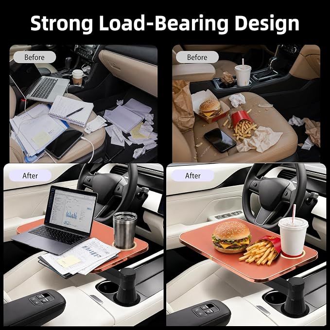 360° Rotating Car Desk Tray for Laptop & Food, Fits Tesla Model Y/3/S | 360° Rotating Car Desk, Premium Leather, Cup Slot, Adjustable for Laptop & Food, Fits Tesla Model Y/3/S & Most Cars - Image 8