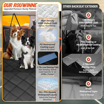 Hard Bottom Dog Car Seat Cover for Back Seat, Backseat Extender | Dog Hammock for for Cars, SUVs, Sedan, Holds 420lbs, Large Space, Sturdy Oxford, Pet Car Bed, Waterproof, Mesh Window, Orange - Image 3
