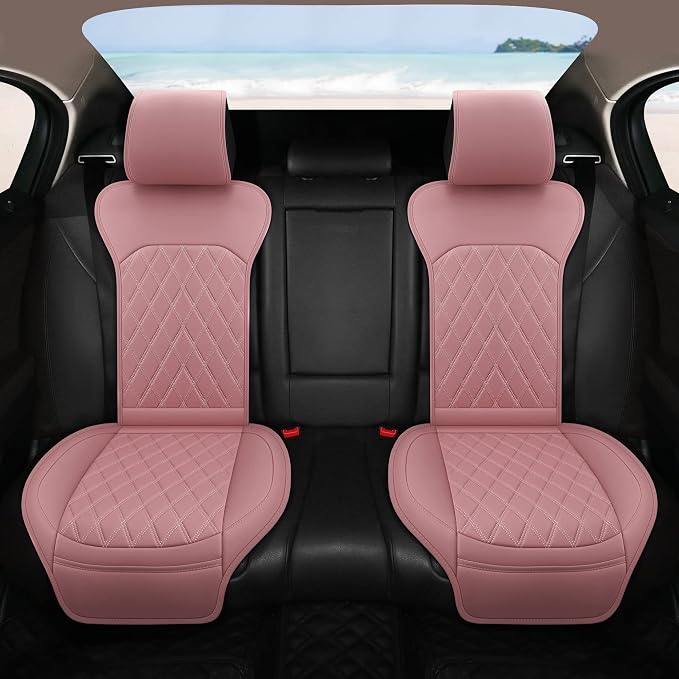 Universal Front Leather Car Seat Covers Pink 2 Pcs Luxury Seat Covers, Anti-Slip Waterproof Auto Driver Cushions Fit SUV Pickup Van Sedan, Chevy Silverado GMC Sierra Dodge Ram Tacoma Ford - Image 3