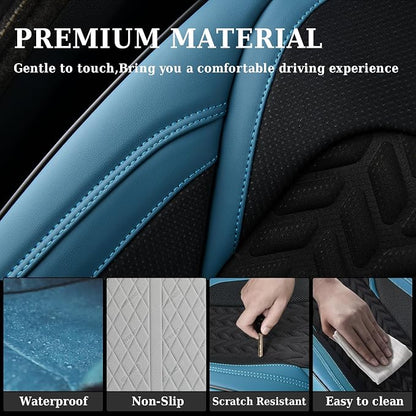 Coverado Car Seat Cover Winter, Front Seat Cover, 2PCS Car Seat Protector, Seat Covers for Cars, Breathable Faux Leather Car Seat Cushion, Car Seat Protector, Blue Car Seat Covers Fit Most Vehicles - Image 5