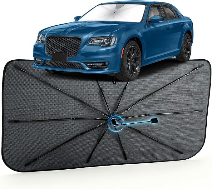 Car Windshield Sun Shade Umbrella for Chrysler 300 2005-2023, 1:1 Fit | [Reflective Coated Fabric] Car Shades Sun Visor Keep Car Cool and Protects Interior, Sunshade Umbrella for Front Window by MakeLifeBetter