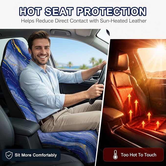 Car Seat Towel Cover 2 Pack for Front Seats, Sweat Absorbent Car Seat Protector with Non-Slip Backing, Waterproof Towel Car Seat Covers for Runners, Gym, Swimming, Beach, Blue Gold Marble - Image 5