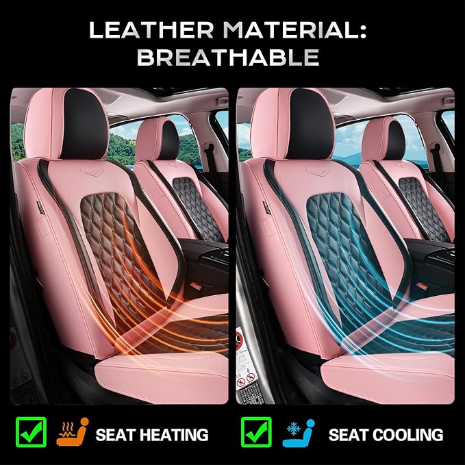 Coverado Universal Car Seat Covers Full Set, Stylish Waterproof Faux Leather Front & Rear Seat Protectors for Sedan SUV Truck, Luxury Fashion Interior – PinkBlack - Image 7