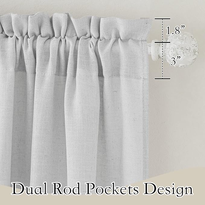 RYB HOME Privacy Sheer Valances for Windows, Semi-Sheer Curtains for Kitchen Small Window Drapes, Dual Rod Pocket & Linen Textured Design, Dove Grey, W 52 in by L 36 in Each Panel, Set of 2 - Image 3