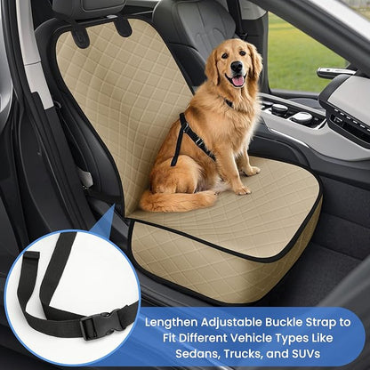 ELONGRIVER Dog Car Seat Covers, Waterproof Front Seat Cover | Scratch-Proof, Nonslip Pet Passenger Seat Cover Protector, Universal Fit for Cars Trucks SUVs, Standard Size 1 Pack, Khaki - Image 2