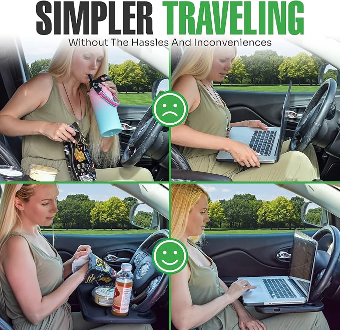 lebogner Steering Wheel Tray, Car Tray for Eating, Hook On Steering Wheel Desk for Food, Laptop and Car Accessories, Car Road Trip Must Haves Gadgets Car Table (Grey) - Image 6