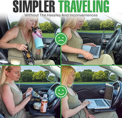 lebogner Steering Wheel Tray, Car Tray for Eating, Hook On Steering Wheel Desk for Food, Laptop and Car Accessories, Car Road Trip Must Haves Gadgets Car Table (Light Blue, with Tablet Slot) - Image 6